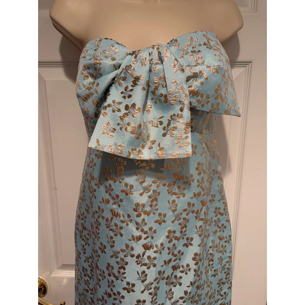 Lilly Pulitzer Carlynn Maxi Dress 10 Blue Metallic Floral Strapless Bow Cocktail - Picture 3 of 16